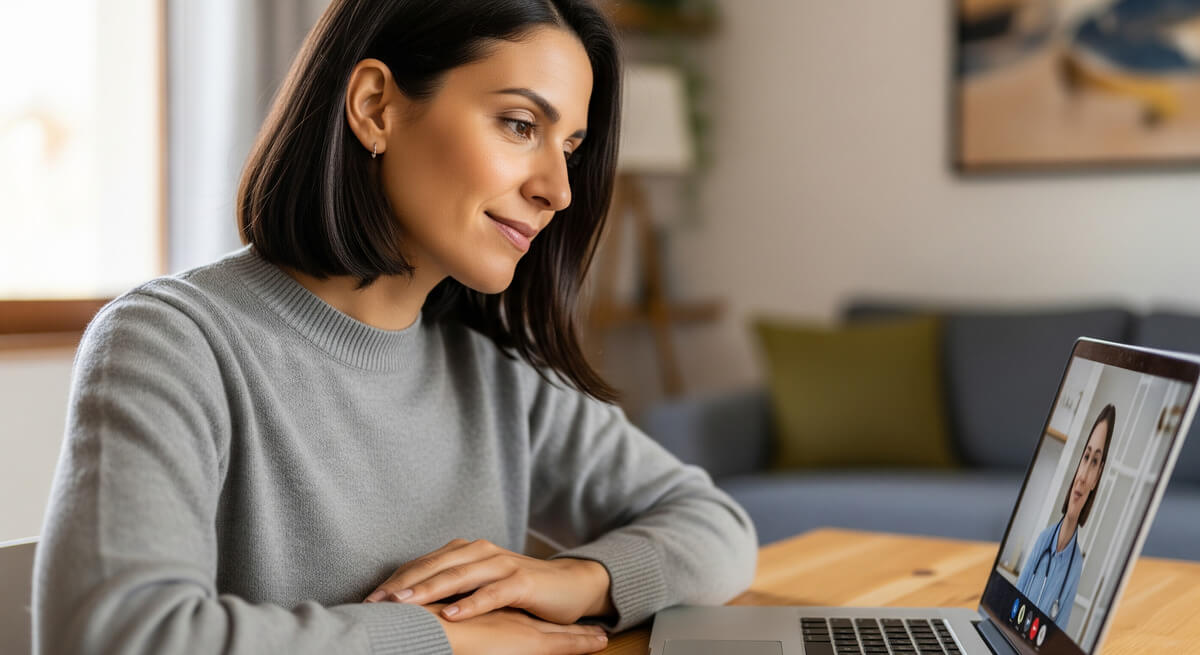 Terapia online in videoconsulenza - donna durante seduta digitale da casa
